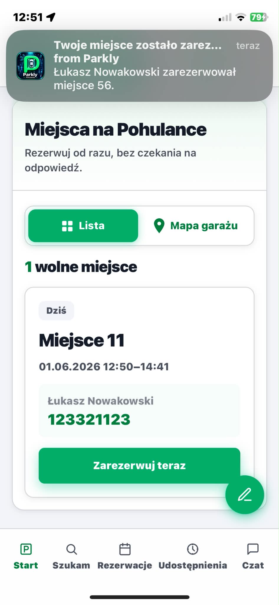 Powiadomienie push o wolnym miejscu parkingowym