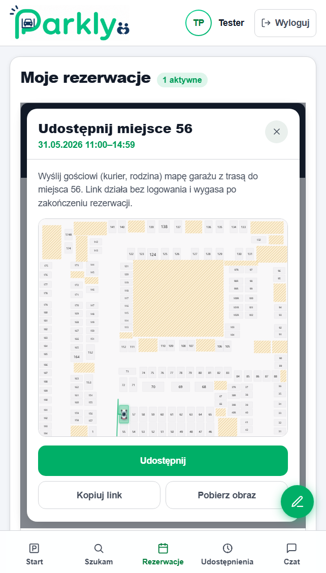 Udostępnianie trasy do miejsca parkingowego